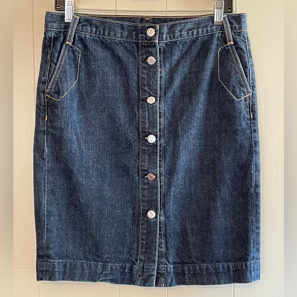 J. Crew Button Front Knee Length Denim Skirt